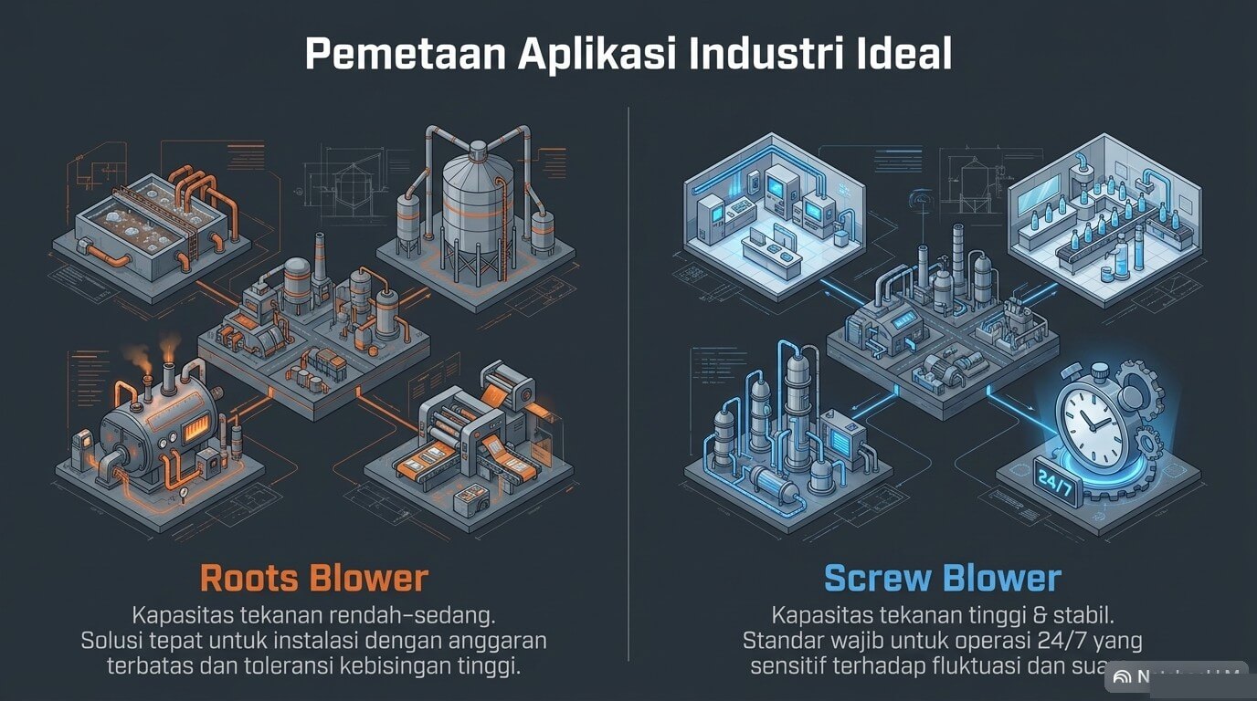 roots vs screw - aplikasi industri