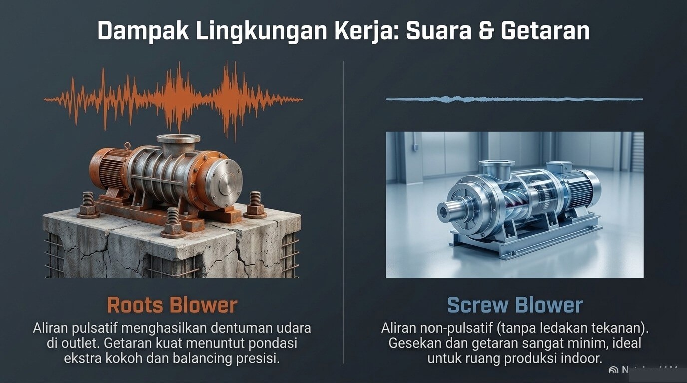 roots vs screw - tingkat kebisingan